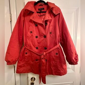 JNY Burnt Orange Double Breasted Self-tie Trench Coat w/Detachable Hood
